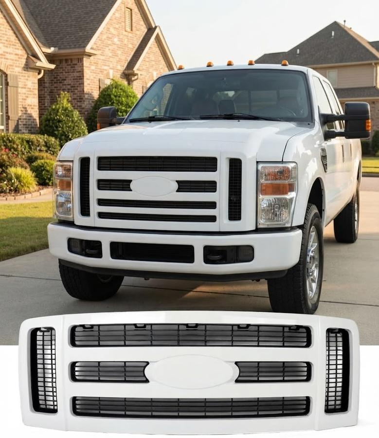 Oxford White Front Grille Assembly For 2008-2010 Ford F250 F350